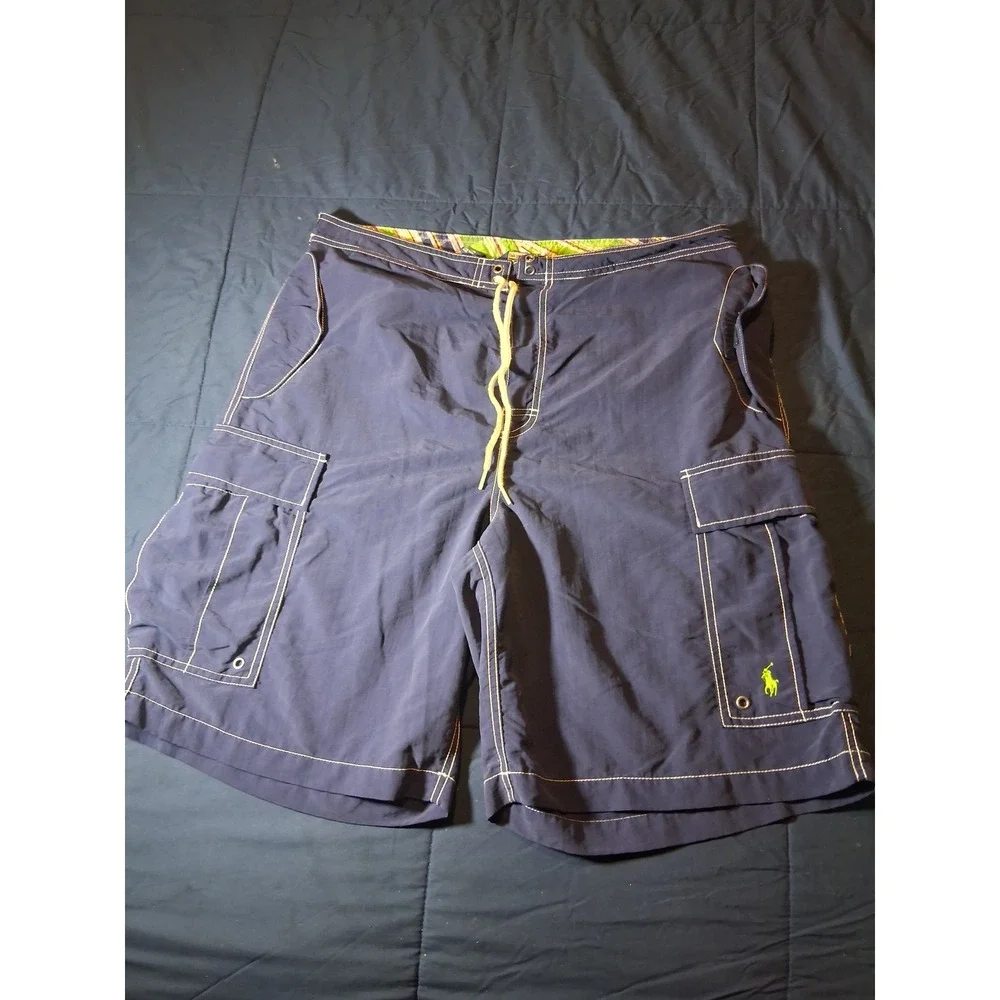 Polo Ralph Lauren Mens Navy Blue Cargo‎ Board Shorts Swim Trunks Size 36
